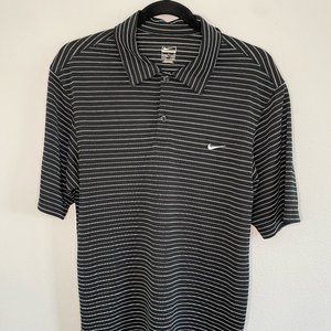 Nike Performance Black and White Striped Golf Polo - Small - Elevate Your Game